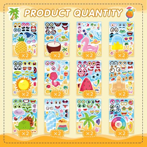 Image of Summer Stickers, Make a Face Sticker, Hawaii Tropical Pool Beach Stickers