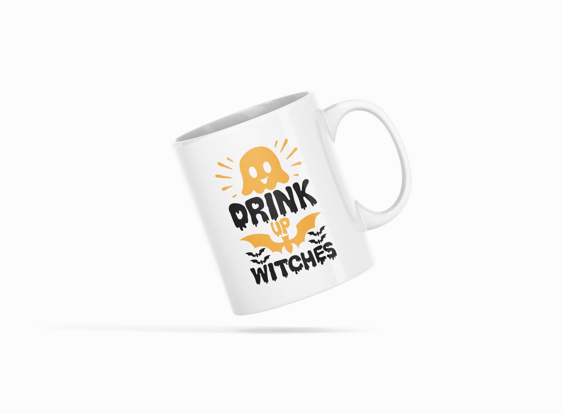 Yellow Orrange Drink up Witches Printed Ceramic Coffee Mug 250 Ml 1