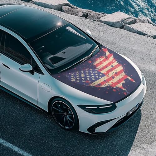 Image of Car Hood Cover Protector 59x39 Inch Stretchable Car Hood Wraps American Flag Map Design Waterproof Automotive Accessories for Most Sedans SUV Trucks Minivan