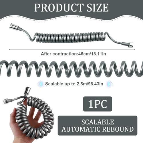 Annlpoy 3m duschschlauch brauseschlauch teleskop-wasserschlauch bidet,duschschlauch anti twist,Dehnbarer Schlauch für Handbrause, WC-Spritzpistole, Bidet und Haustierdusche