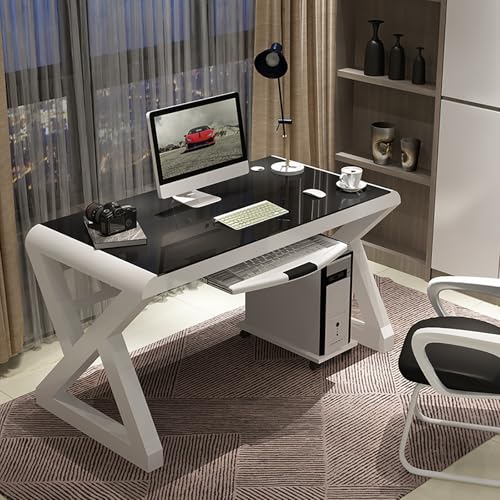 Bureau d'ordinateur table de jeu écriture verre trempé cadre métal Parf