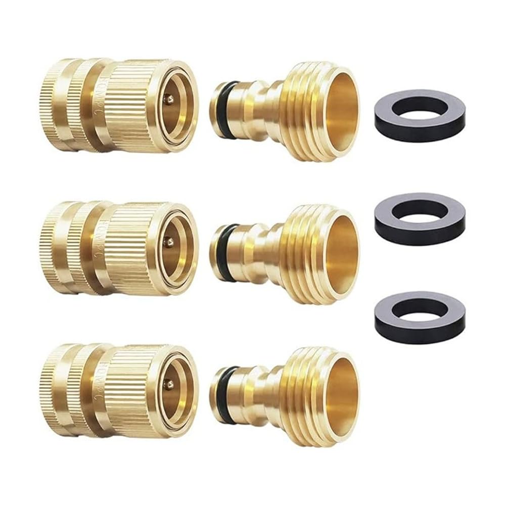 Jnchdghwa Garden Hose Quick Connect Solid Brass Quick Connector Garden Hose Fitting Water Hose Connectors 3/4 Inch GHT