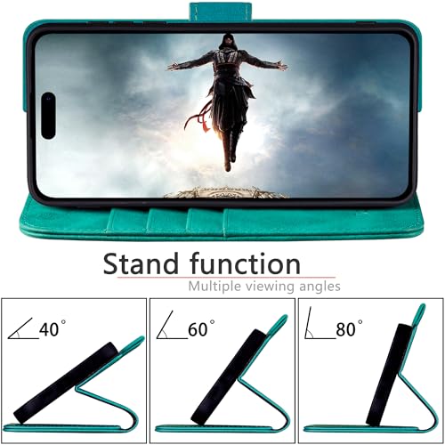 DuckSky Compatible with iPhone 17 Pro 6.3" Genuine Leather Wallet case【RFID Blocking】【4 Credit Card Holder】【Real Leather】 Flip Phone case Cover Women Men for Apple 17 Pro case Blue Green by DuckSky - Used condition - Image 7