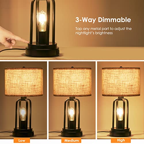 Suraielec Farmhouse Table Lamps For Living Room Set Of 2, Touch Control 3 Way Dimmable Night Light And Usb Port, End Table Lamp For Bedroom, Bedside, Nightstand, 2 Lower Bulbs Included, Matt Black #TOP2