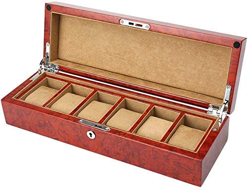 Preisvergleich Produktbild NBVCX Wohnaccessoires Uhr Box Holzschmuck Display Aufbewahrungskoffer Armbandablage mit abschließbarem Metallschloss und 6 abnehmbaren Aufbewahrungskissen Rot