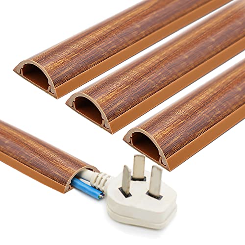 INCETUE Kabelkanal holzoptik für Boden, Kabelkanäle flach selbstklebend, Kabelabdeckung halbrund zum unterputz Kabels, PVC Kabelleiste fußboden 3x1.2x30cm x 13Stk. - Dunkelbraun Cover