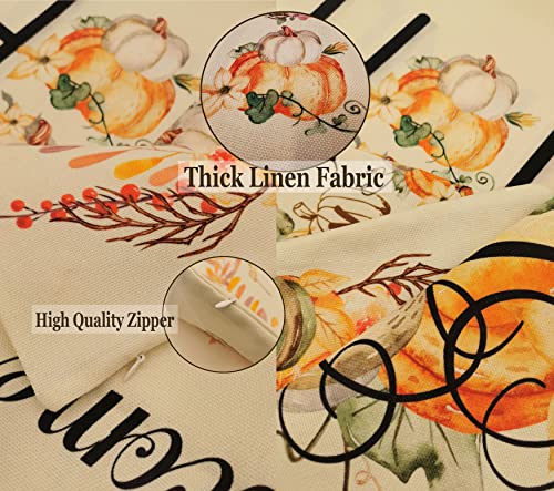 Welcome Tree Branches Berries Throw Pillows Autumn Pumpkin Pillow Covers Watercolor Flower Leave Cushion Cover Fall Home Pillowcases 18 X 18 Inch Square Pillows Protector For Sofa,Couch,Bed #TOP2