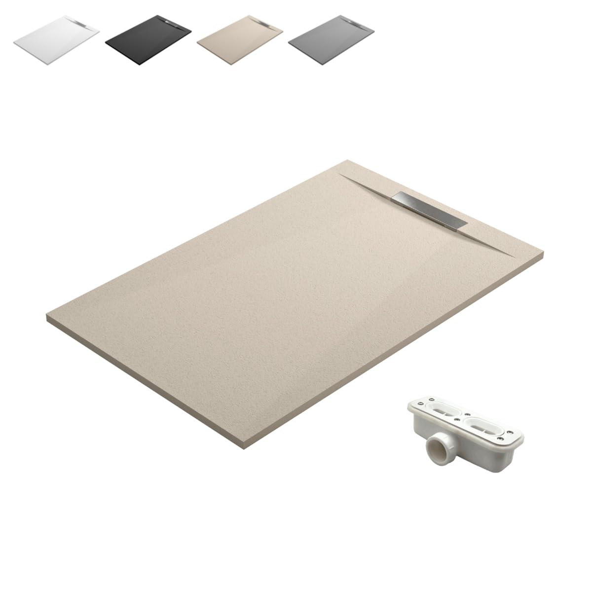 Plato de Ducha de Resina Antideslizante con Valvula y Rejilla Oculta | Textura Piedra | Beige | 90 X 120 cm