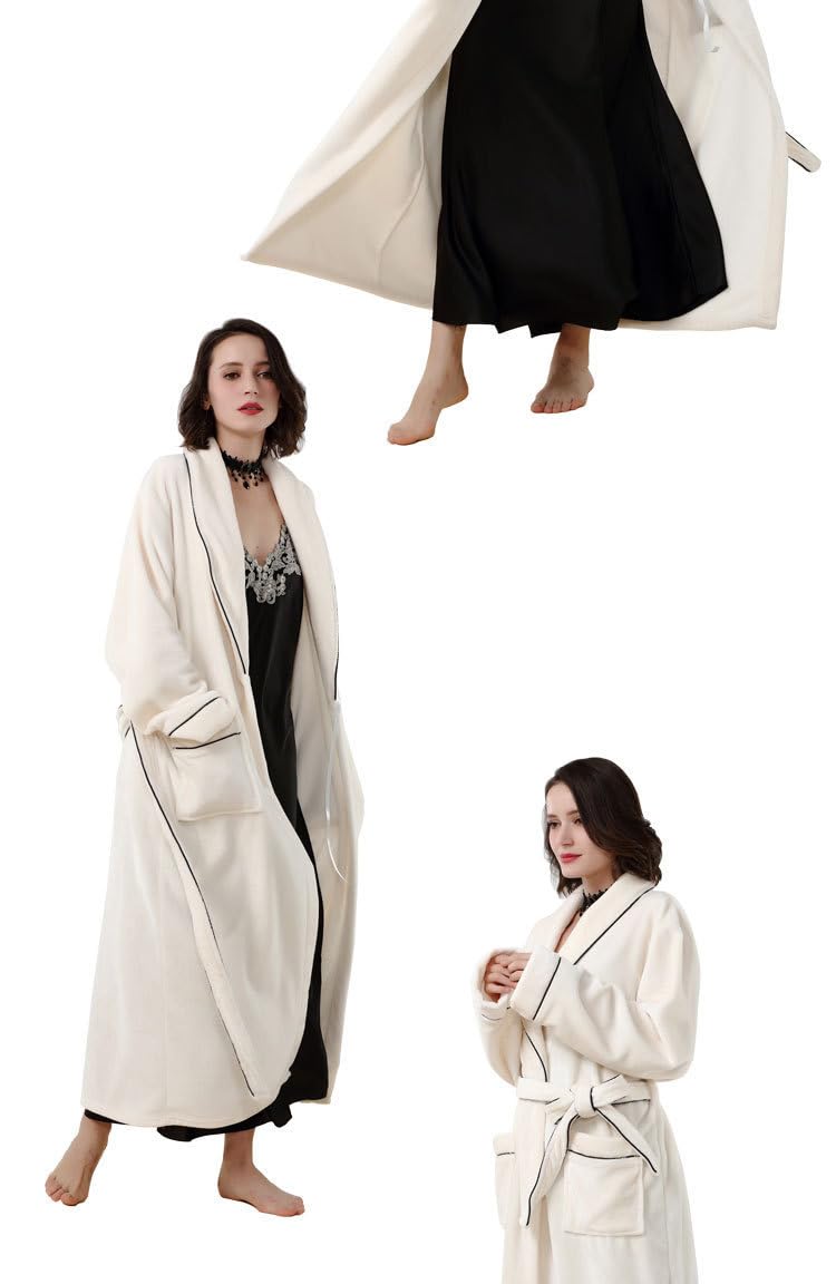 PRINCESS BRIDE Langer Kimono-Bademantel für Damen, flauschiger Plüsch, volle Länge, Flanell-Fleece, warme Nachtwäsche, Nachthemd
