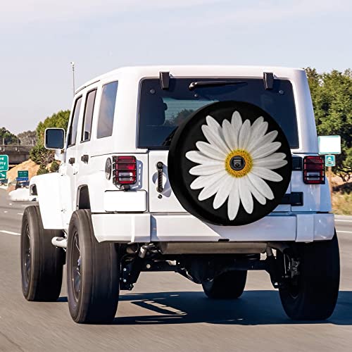 Image of Delerain Spare Tire Cover with Backup Camera Hole White Daisy Wheel Covers Waterproof Dust-Proof UV Sun Universal Fit for RV Trailer RV SUV Truck (18 Inch for Diameter 32 inch-34 inch)
