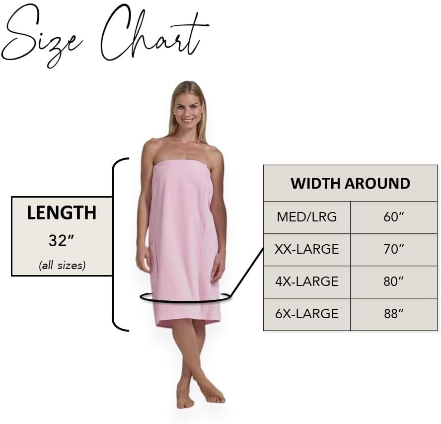 BOCA BT TERRY Womens Spa Wrap - 100% Cotton Spa, Shower, Bath and Gym Towel w Snaps, Towel Wrap for Women, Pink, 6XL