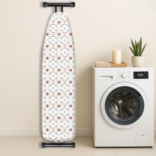Image of Ironing Board Cover and Pad 15x54 Standard Size, Extra Thick Cotton Iron Board Cover with Padding, Silicone Coated and Scorch Resistant, Elastic Edge with Hook & Loop Strap,Heatproof Floral