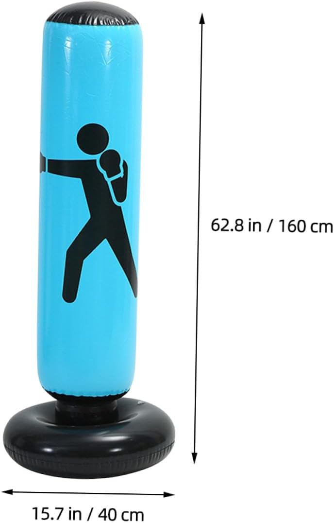Standing Inflatable Boxing Bag with Stable Base Thickened Fitness Punching Column for Adults and Blue Kickboxing Training Bag