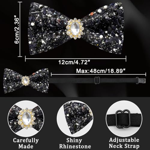 Image of Mens Rhinestone Bow Tie Pre-Tied Bow Ties for Men Adjustable Sparkle Sequin Bowtie Party Wedding