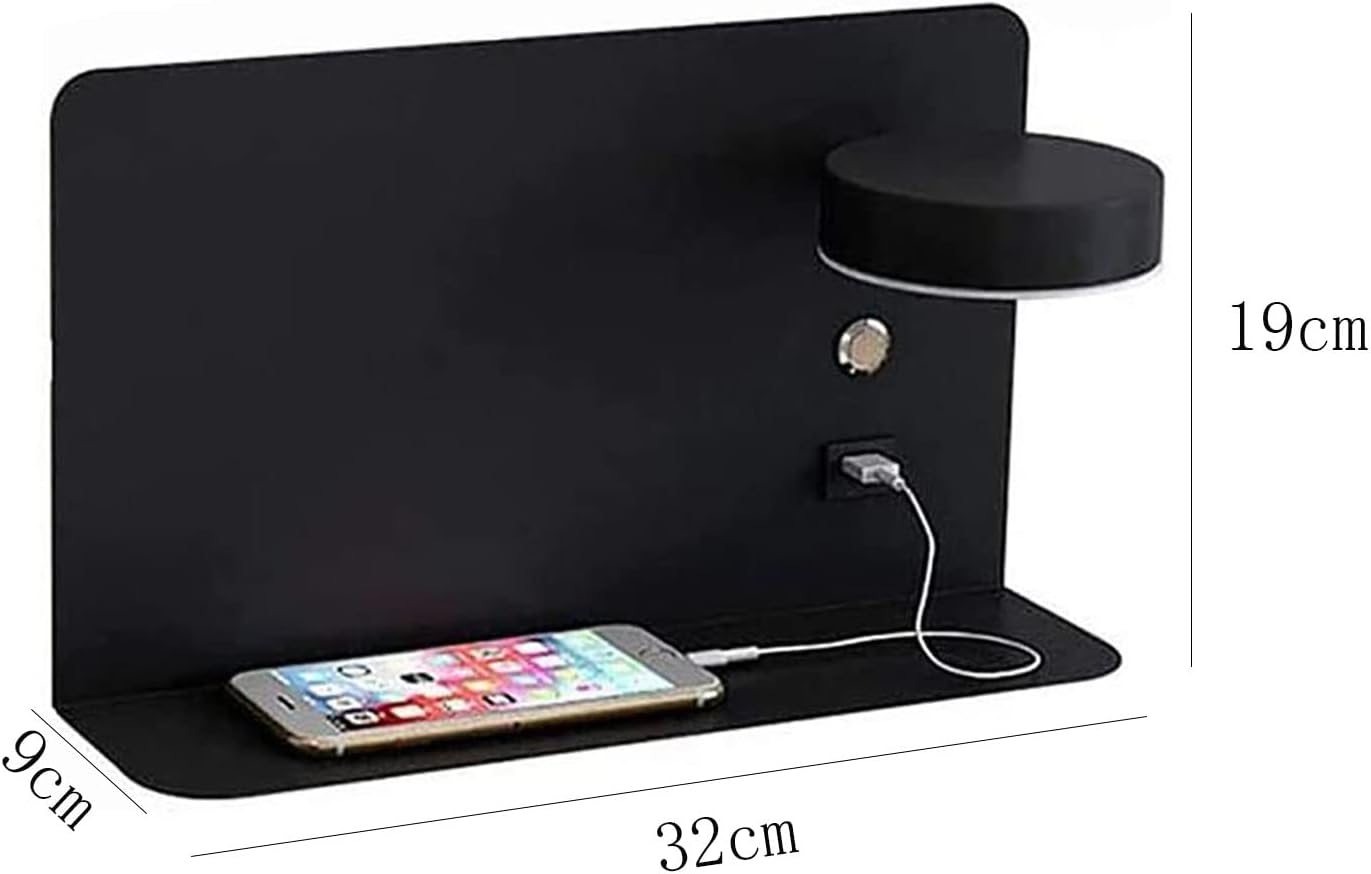 Scandinavian LED Bedside Light, Living Room Background Light, Simple Creative LED Light, Wall Light with USB Charging for Mobile Phone, Large Black Light Change to the Right to Three Colours, 32 x 19
