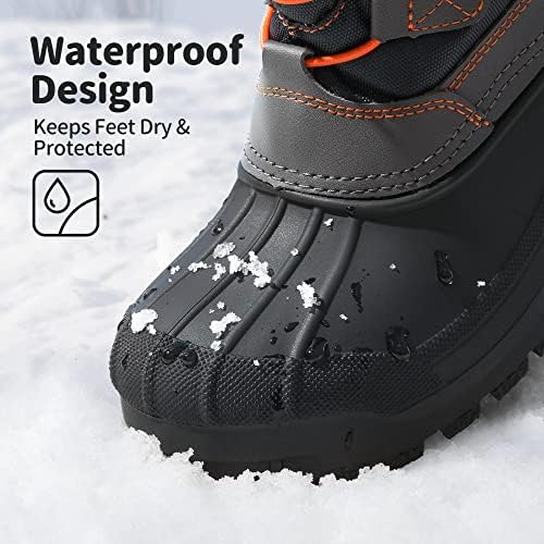 DREAM PAIRS Little Kid Knorth Navy Grey Orange Isulated Fur Winter Waterproof Snow Boots Size 3 M Little Kid — view 2