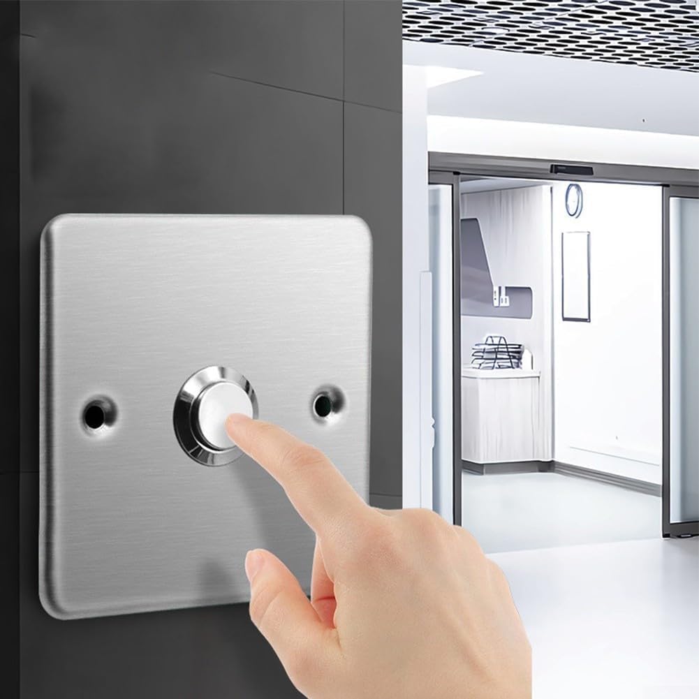 Pannello per campanello con interruttore in acciaio INOX con pulsante, pulsante per campanello a muro con interruttore di reset automatico, 86 x 86 mm (Argento)