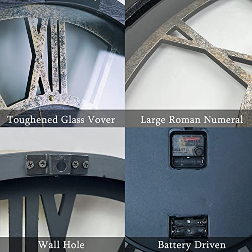 Topptik 30 Inch Moving Gear Wall Clock, Oversized Wall Clocks, Clock Living Room Decor, Solid Wood Frame, Battery Operated, Large Wall Clock With Steampunk Industrial For Fireplace(Gray) #TOP4