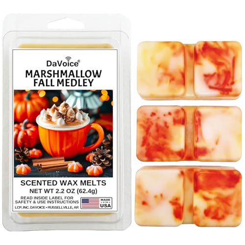 DaVoice Fall Wax Melts Wax Cubes Soy Wax Blend Melt - Pumpkin Wax Melts Vanilla Wax Melts Fall Scents Long Lasting - Fall Scented Wax Melts (Marshmallow Fall Medley 2.2 oz 6 Cubes)