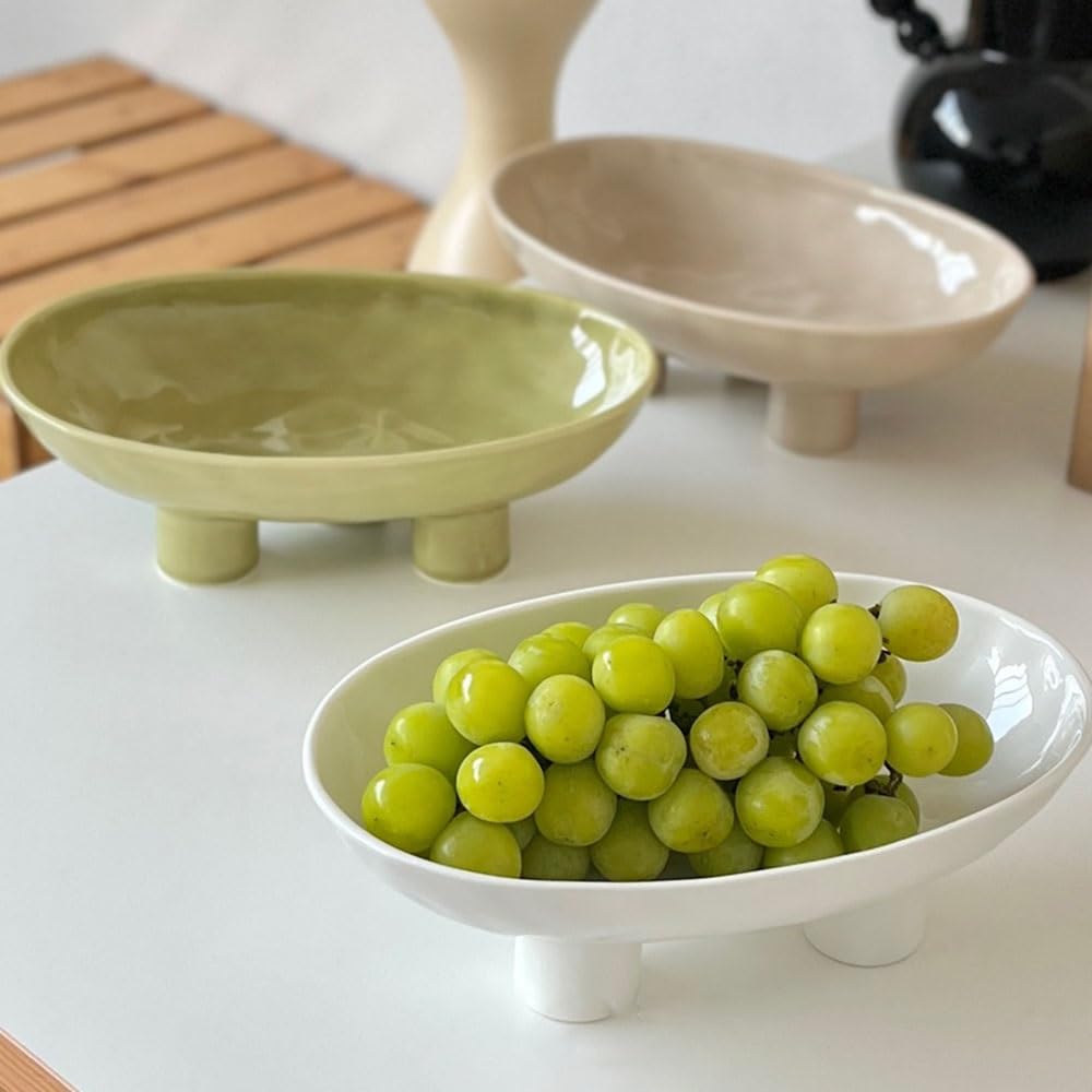 Miski Owocowe Ceramiczna misa na owoce w kształcie trójnogu, nowoczesna minimalistyczna półmiska do serwowania, dekoracyjny element centralny stołu domu | Purple