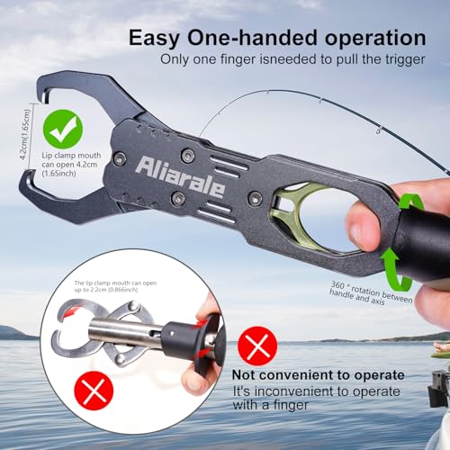 Image of Fish Lip Gripper Fish Scales Professional Fish Holder Aluminium Alloy Material Grabber 40 Pound Fish Lip Grip Tool with Weight Scale and 360 Degree Rotation,Fish Grabber Clip Fish Control Tackle
