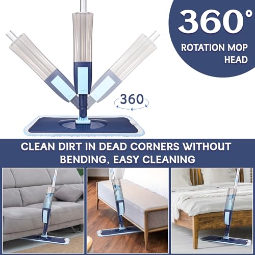 Microfiber Spray Mop for Cleaning Floor, Wet Dry Dust Mop for Hard Floor Laminate Ceramic Tile and Kitchen, Floor Mop with 3 Microfiber Washable Pads Scraper and 400ML Refill Bottle - Image 4