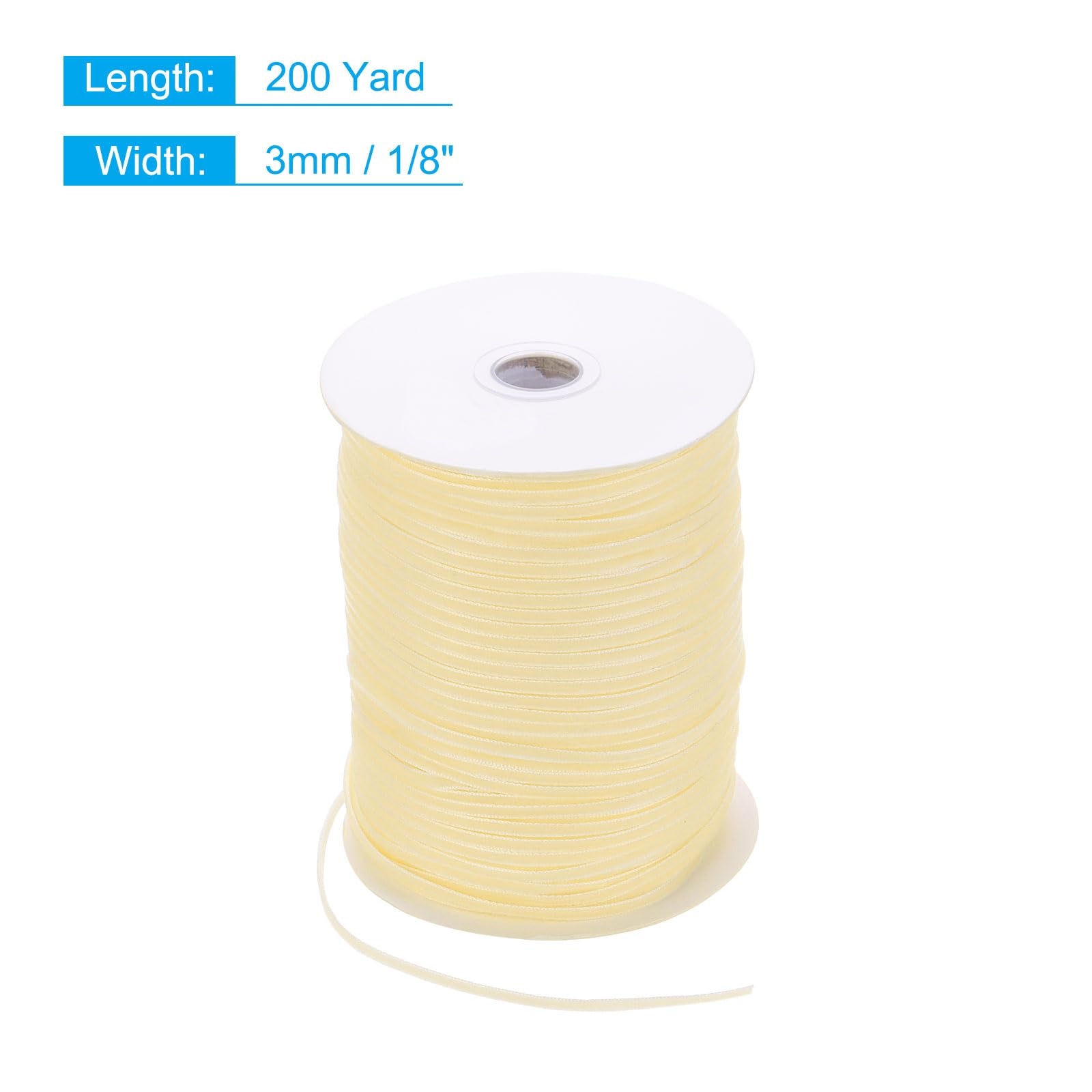 QUARKZMAN Nastro Velluto 200 Iarde x 1/8 Pollice Singola Faccia Crema