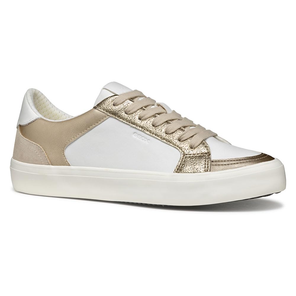 Geox Women's D EMMELENY E Sneaker, White/Lt Gold, 7.5 UK