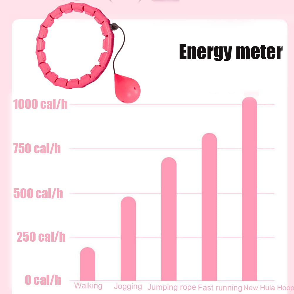 Smart Hula Hoop Leise Erwachsene Anfänger,Smart Hula Hoop Reifen Erwachsene mit Gewicht Kugel,jumpleed Hula Hoop,Hullahub Reifen für Abnehmen, Fitness & Gewichtsverlust,24 Verstellbare Glieder,Rosa