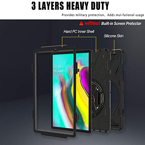 Zenrich Galaxy Tab S5E Case 2019, Zenrich Sm-T720/T725/T727 Heavy Duty Shockproof Rugged Case With Rotatable Stand Hand Strap And Shoulder Belt For Samsung Galaxy Tab S5E 10.5 Inch 2019 Tablet-Black #TOP5