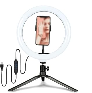 QtthZZr Ringlights 10" Selfie Ring Light With Cell Phone Holder & Tripod Stand, Dimmable Desktop Led Light Tripod Ring
