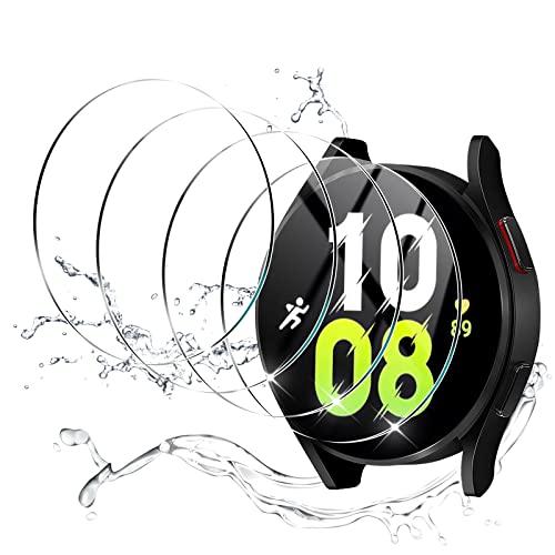 4 Pack Compatible for Samsung Galaxy Watch 5 / Galaxy Watch 4 Screen Protector 44mm Tempered Glass, YMHML Waterproof 9H Hardness Anti- Scratch Film Screen Protector for Galaxy Watch 5/4 Accessories
