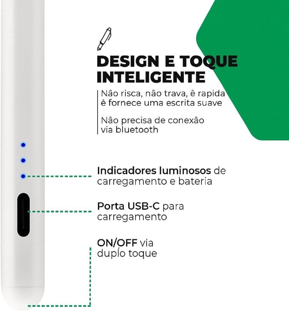 Caneta Pencil Para iPad, Caneta Para Ipad Pencil com Palm Rejection Rejeição de Palma e Ponta de Alta Precisão de 1.0mm - Branca (Para todos iPads de 2018 para frente) - Steel Hook Linha Premium Caneta Pencil Para iPad, Caneta Para Ipad Pencil com Palm Rejection Rejeição de Palma e Ponta de Alta Precisão de 1.0mm - Branca (Para todos iPads de 2018 para frente) - Steel Hook Linha Premium