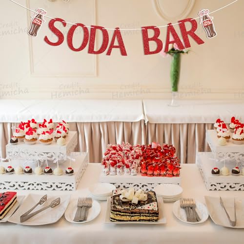 Soda Bar Banner - She's Ready to Pop Baby Shower Decor, Soda Pop Theme Birthday Bridal Shower Party Decorations Red Glitter by Hemicha - Used condition - Image 6