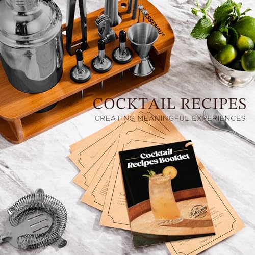 KITESSENSU Cocktail Shaker Set Bartender Kit with Stand | Bar Set Drink Mixer Set with All Essential Bar Accessory Tools: Martini Shaker, Jigger, Strainer, Mixer Spoon, Muddler, Liquor Pourers | Black - Thumbnail 7