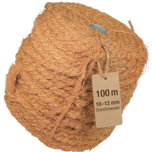 Kokosseil 10mm x 100m Kokosstrick Strick Seil für Bäume aus Kokosfaser Schnur aus Naturfaser statt Bindedraht Gartenschnur Kordel Juteseil Gartenschnur Bindfaden Pflanzenbinder