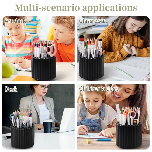 Image of Anyoifax 360 Rotating Pen Holder 7 Slots Desk Organizer Removable Pencil Cup Plastic Art Supplies and Accessories Desktop Storage Box Caddy for Office, School, Home (Black)