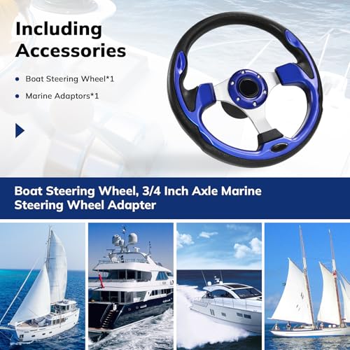 image for QYMOPAY 12.5inch Boat Steering Wheel, 3/4 Inch Axle Marine Steering Wh