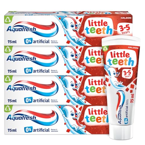 Aquafresh Little Teeth 3-5 Years, Kids Toothpaste, Gently Strengthens and Protects Little Teeth, Multipack 4 x 75ml