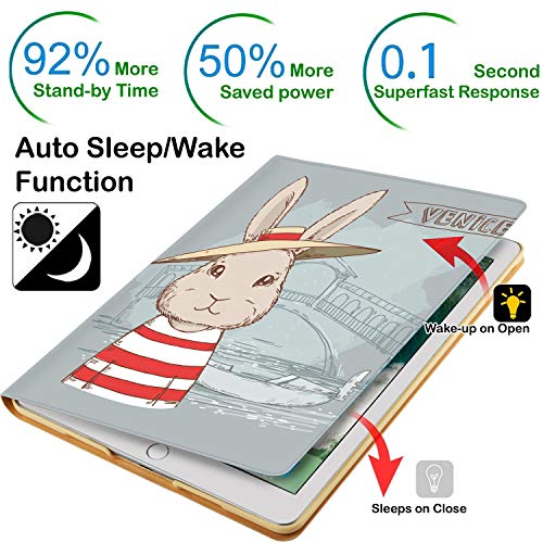 Image of DuraSafe Cases for iPad PRO 11 3rd 2nd Gen [ PRO 11 3 2 ] A2377 A2459 A2301 MHQR3HN /A MHQT3HN /A MHQU3HN /A MHQV3HN /A MY232HN /A Ultra Slim Printed Smart PU Leather Flip Folio Book Cover - Bunny Hat