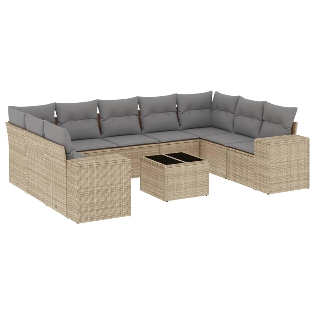 Juego de Sofás Jardín 10 Pzas Ratán Sintético Beige