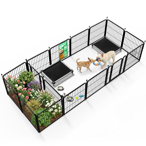 Image of FXW Rollick Unleashed Dog Playpen for Indoor, Yard, RV Camping, 24 inch 16 Panels Dog Pen with Connectors (Pack of 2) for Small and Puppy Dogs, Black│Patented