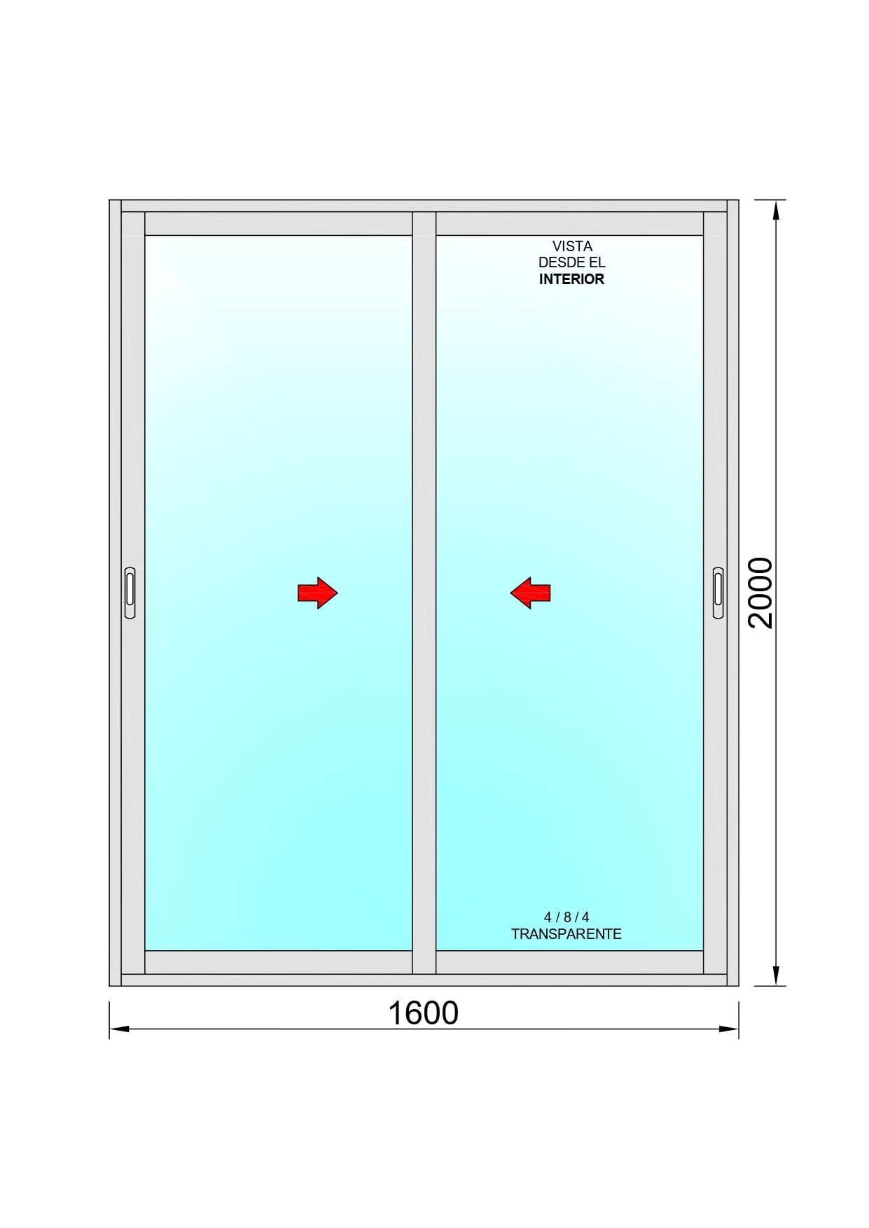Ventanastock Puerta Balconera Aluminio Corredera 1600X2000 2h (marco preparado en kit)