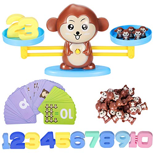 Aleaf Counting Toys,Monkey Balance Montessori Educational STEM Math Counting Games & Balance Measuring Fun Gift for Girls & Boys Kids Ages 3+ (63-Piece Set)