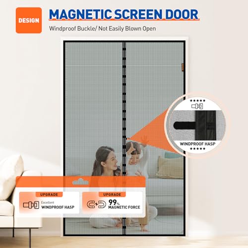 Image of MAGZO Magnetic Screen Door Fits Door Size 70 inchx 79 inch, Hands-Free Mesh Black | 72 inch x 80 inch Heavy Duty Door Screen Magnetic Closure & Windproof Fastener, Pet Friendly Patio Screen Door Mesh