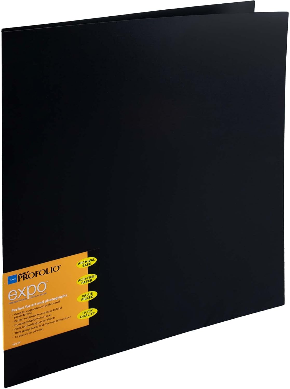 Itoya ProFolio Expo 14x17 Black Art Portfolio Binder with Plastic Sleeves and 24 Pages - Portfolio Folder for Artwork with Clear Sheet Protectors - Presentation Book for Art Display and Storage