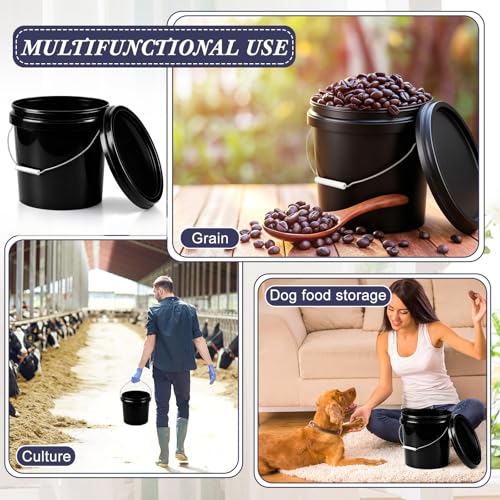 Image of Mumufy 10 Pcs 3.5 Gallon Round Food Grade Bucket with Lid Plastic Buckets Pail with Handle Lid Heavy Duty Buckets for Storing Dry Food Charcoal Camping Fishing(Black)