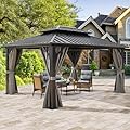 YITAHOME 10X12FT Gazebo Hard Top Patios Aluminum Frame Double Roof Canopy Garden Metal Gazebo Tent Curtains Netting for Patios Backyards Decks Lawns, Gray