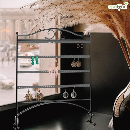 Image of ecofynd 92 Hooks Metal 4 Layer Jewelry Organizer Stand, 17 Inch Durable & Rust-Resistant Display Earring, Necklace, Bracelets, Chain, Rings Collection Hanging Holder (Black, JS007)