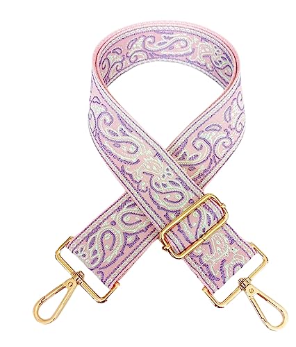 Zhiheng 1pc Adjustable Strap Replacement 2inch Wide Paisley Jacquard Belt for Crossbody Purse Handbag Shoulder Guitar Camera Bag (Lilac+Pink)